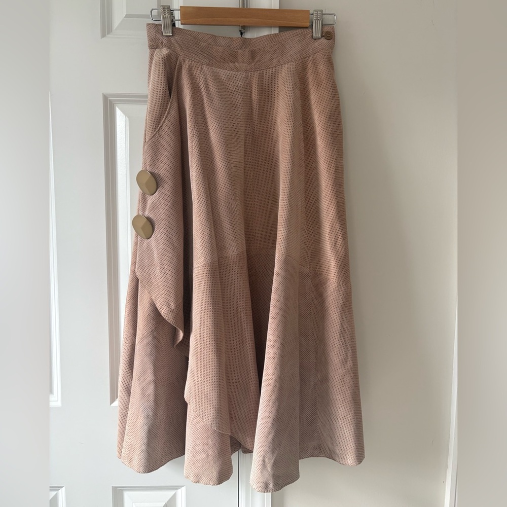 Vintage Made in Italy Perforated Suede Skirt Blush Pink - Picture 3 of 14